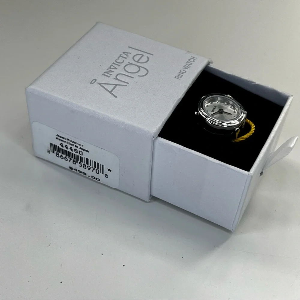 INVICTA Mini Angel Quartz Crystal Silver Dial Ladies Men’s Silver Ring Watch NWB